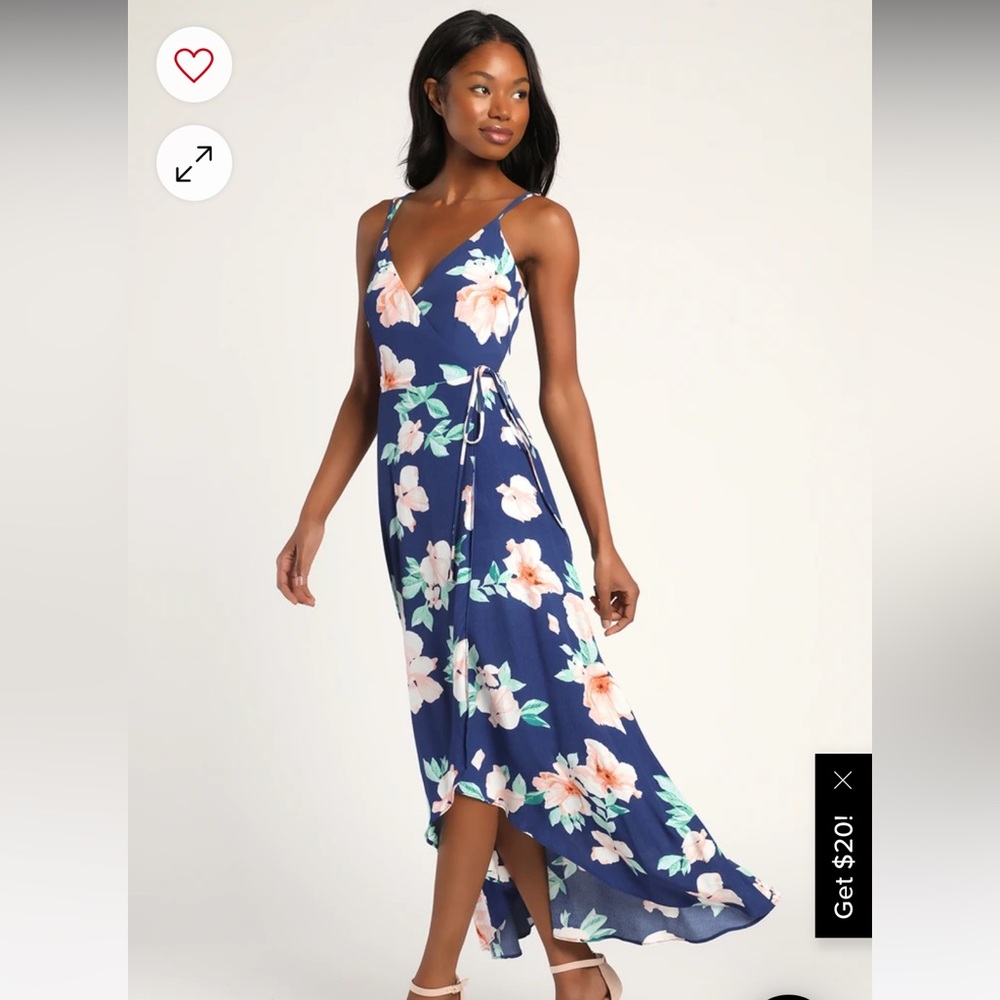 Lulus blue floral wrap dress